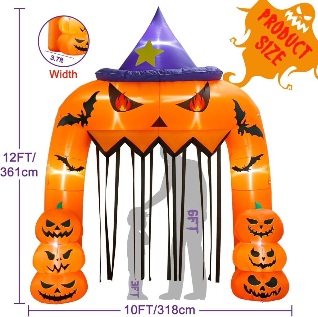 AerWo 12FT Tall Halloween Inflatables Archway Giant Halloween Arch, Pumpkin Halloween Blow up with Built-in LED Lights for Halloween Outdoor Decorations Holiday Yard Lawn Garden Outdoor Party Decor