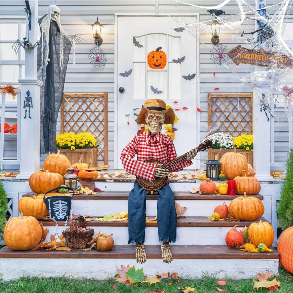 Candieslife Halloween 39 Banjo Playing Skeletons - Spooky Animated Skeleton Decorations, Playing Musical Halloween Prop Decor for Indoor/Outdoor