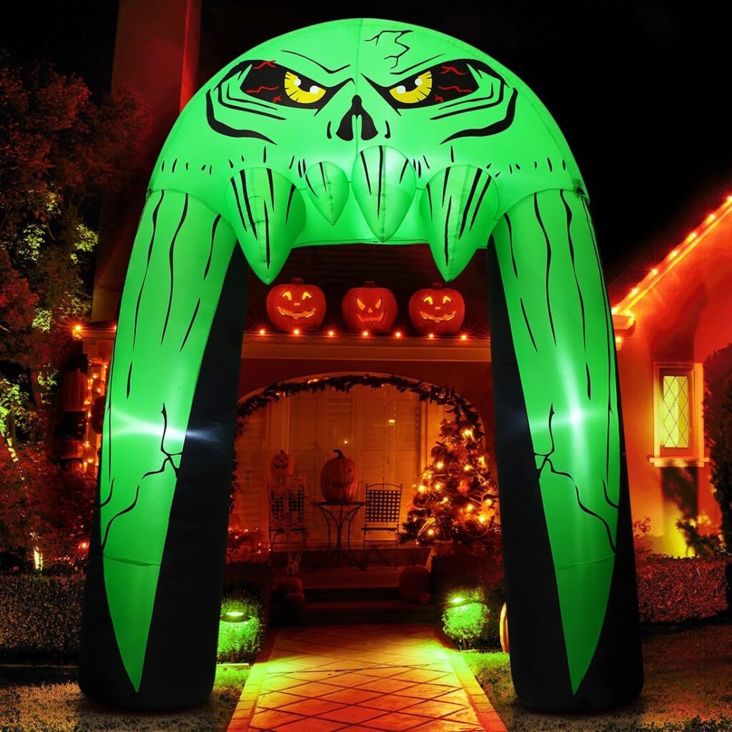 COMIN 10 FT Halloween Inflatables Archway Outdoor Decorations Blow Up Yard Monster Mouth Archway with Built-in LEDs for Indoor Party Garden Lawn Decor