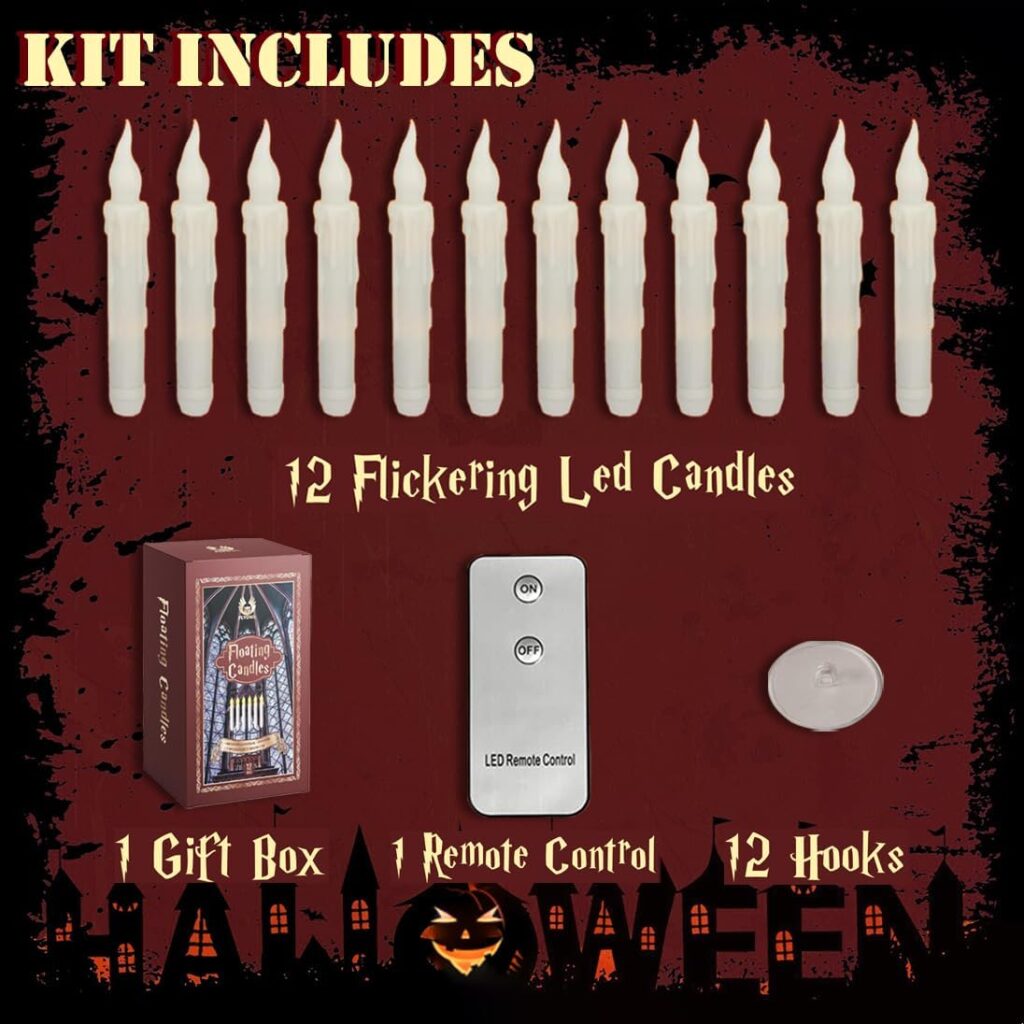 Flyowl Halloween Decorations Floating LED Candles with Remote Control - Witch Wizard Indoor Halloween Decor