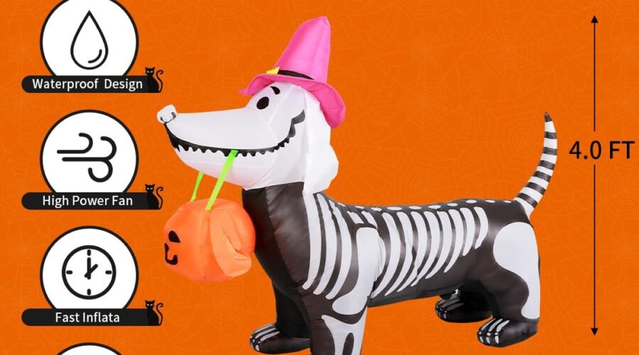goosh 5ft halloween inflatables outdoor decorations skeleton puppy inflatable review