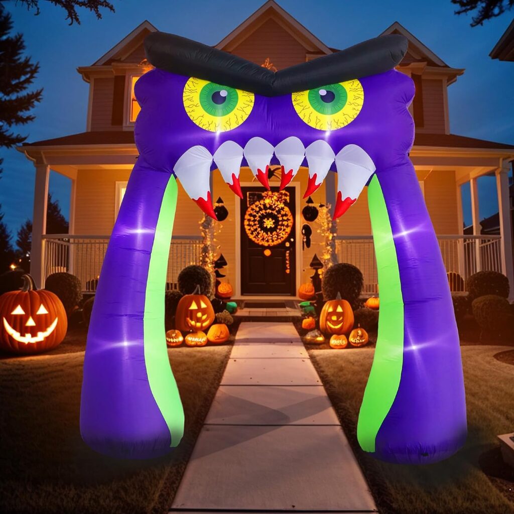 GUDELAK 10FT Halloween Inflatable Archway, Owl Halloween Blow Up Yard Decorations, Halloween Decorations Outdoor Inflatable with LED Lights for Yard Lawn Garden Party Decor