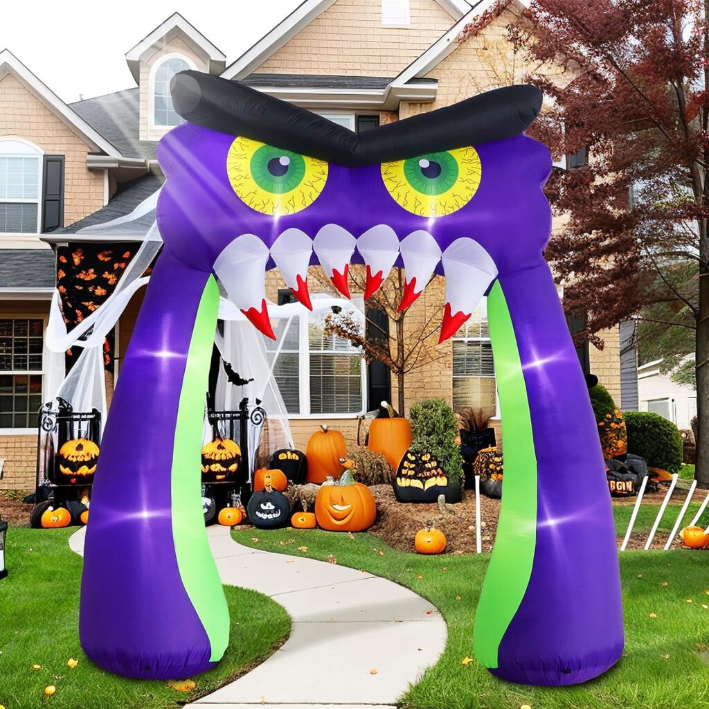 GUDELAK 10FT Halloween Inflatable Archway, Owl Halloween Blow Up Yard Decorations, Halloween Decorations Outdoor Inflatable with LED Lights for Yard Lawn Garden Party Decor