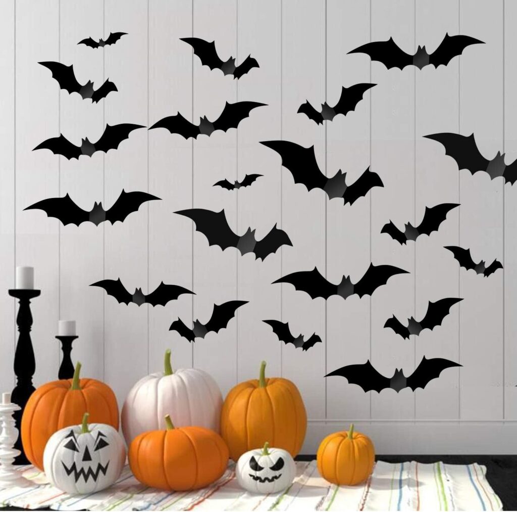Halloween Decorations - Halloween Party Indoor Outdoor Decor Supplies , 56 PCS Reusable PVC 3D Decorative Scary Bats Wall Stickers Comes with Double Sided Foam Tape