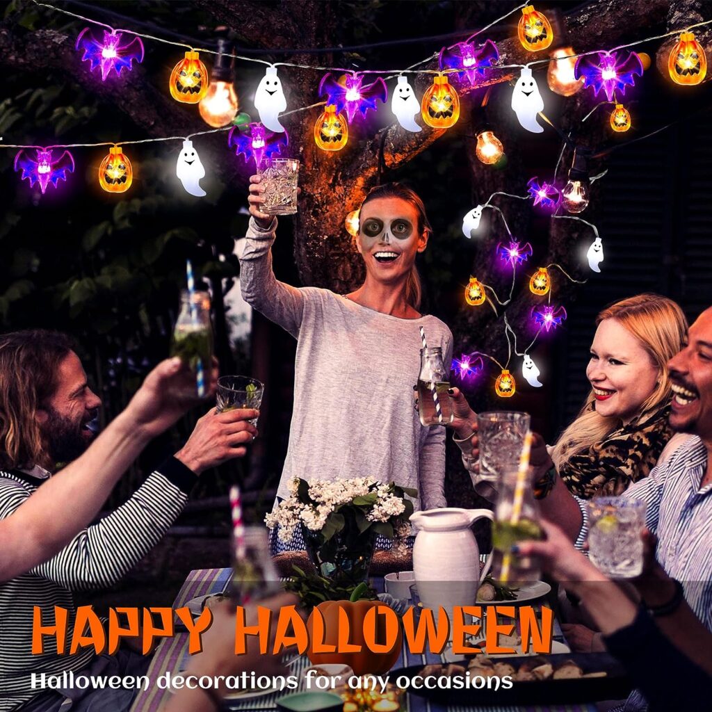 Halloween Lights 20FT 30 LED, 3D Pumpkin Bat Ghost Halloween String Lights Battery Operated with Timer, 8 Lighting Modes Waterproof Halloween Decorations Indoor Outdoor Home Party Decor