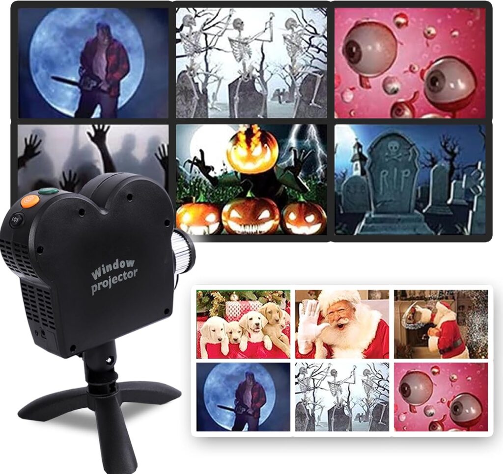Halloween Window Projector, Halloween Projector Lights Outdoor, Christmas LED Holographic Projection Lamp, Built-in 12 Movies, for Halloween Christmas Outdoor Home Decor