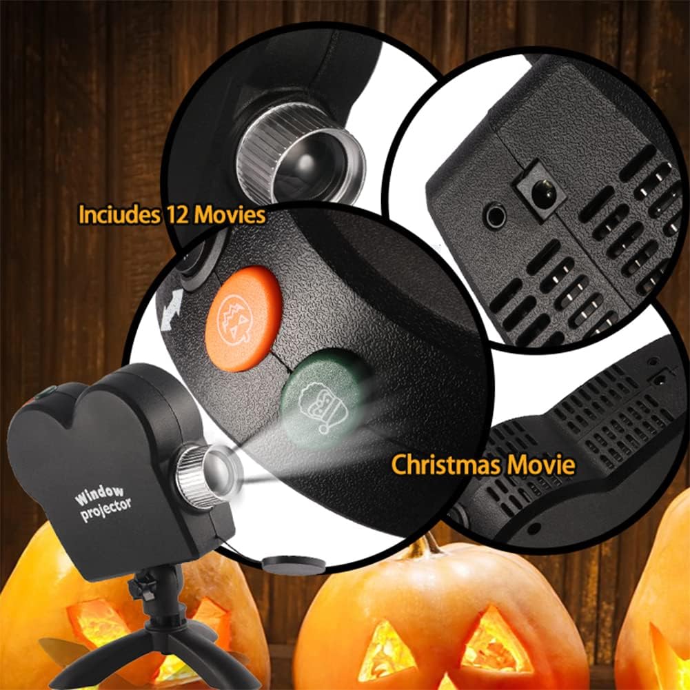 Halloween Window Projector, Halloween Projector Lights with a Tripod, Christmas Led Projector Lights, 12 Patterns,for Perfect Christmas and Halloween Outdoor Decorations
