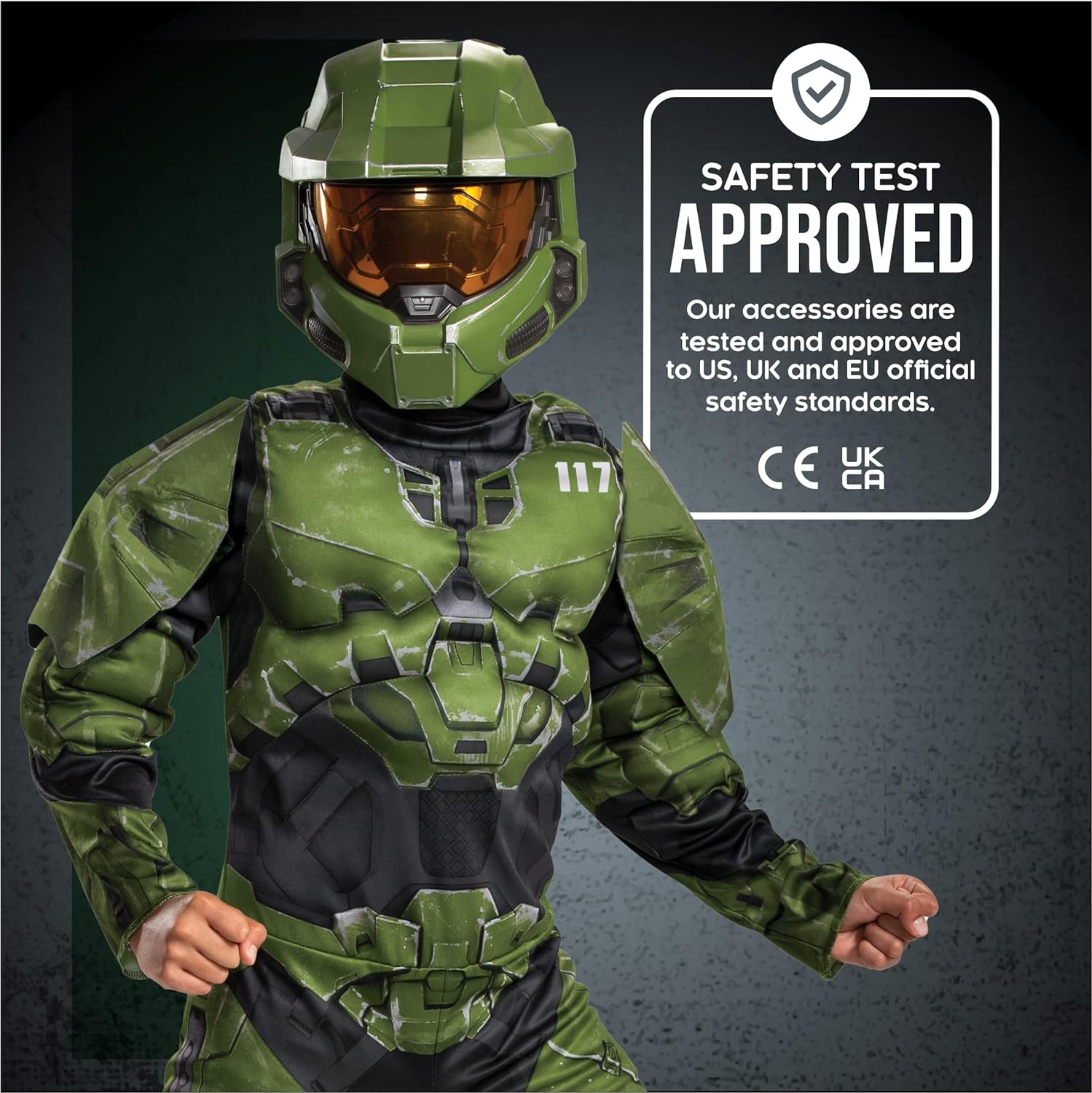 Halo Infinite Master Chief Costume, Kids Size Muscle Padded Video Game Inspired Character Jumpsuit