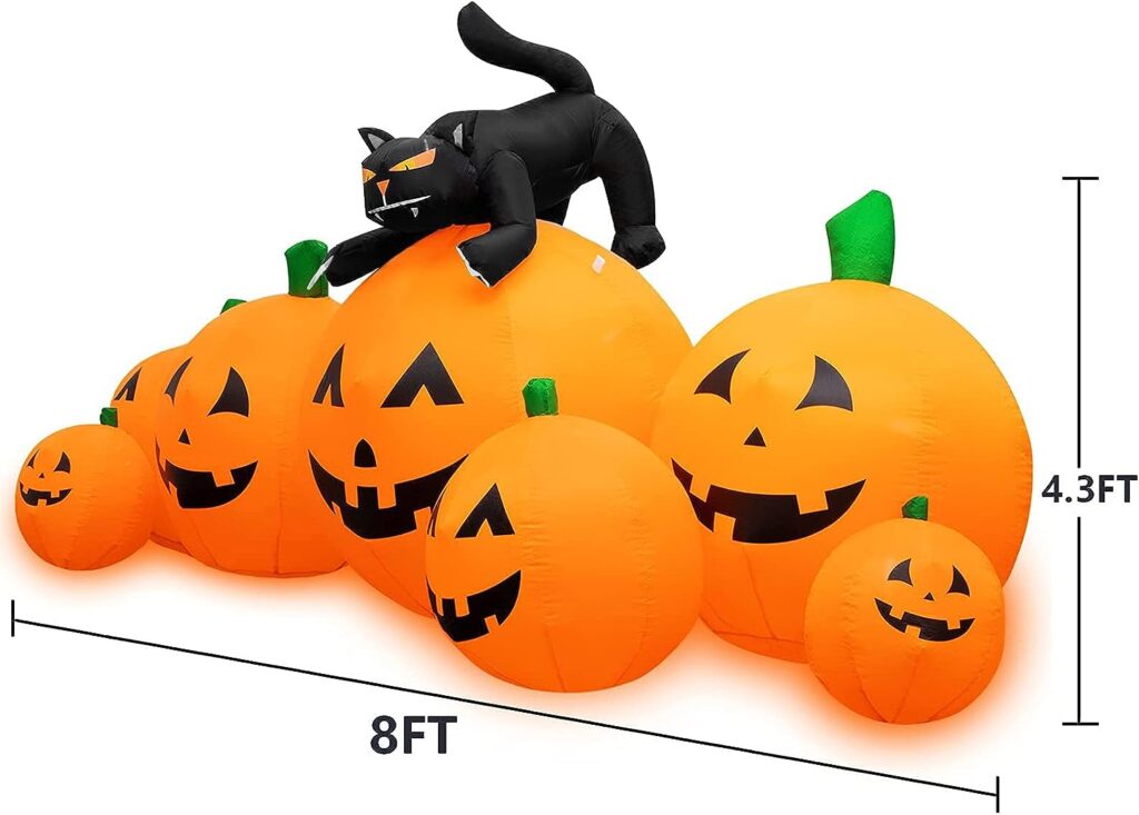 HBlife 8 FT Halloween Inflatables Outdoor Decorations Pumpkin, Animated Witchs Cat Blow Up Pumpkin with Build-in LEDs, Inflatable Decoration for Front Yard, Porch, Lawn and Halloween Party