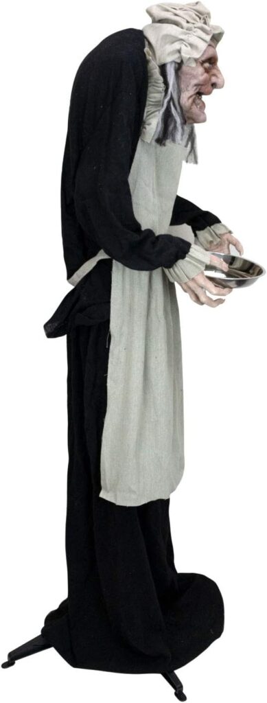 Holidayana Halloween Animatronic Old Lady with Candy Dish - 5.6ft Tall Prop Halloween Decoration, Sound and Touch Activated with Sounds, Lights and Movement