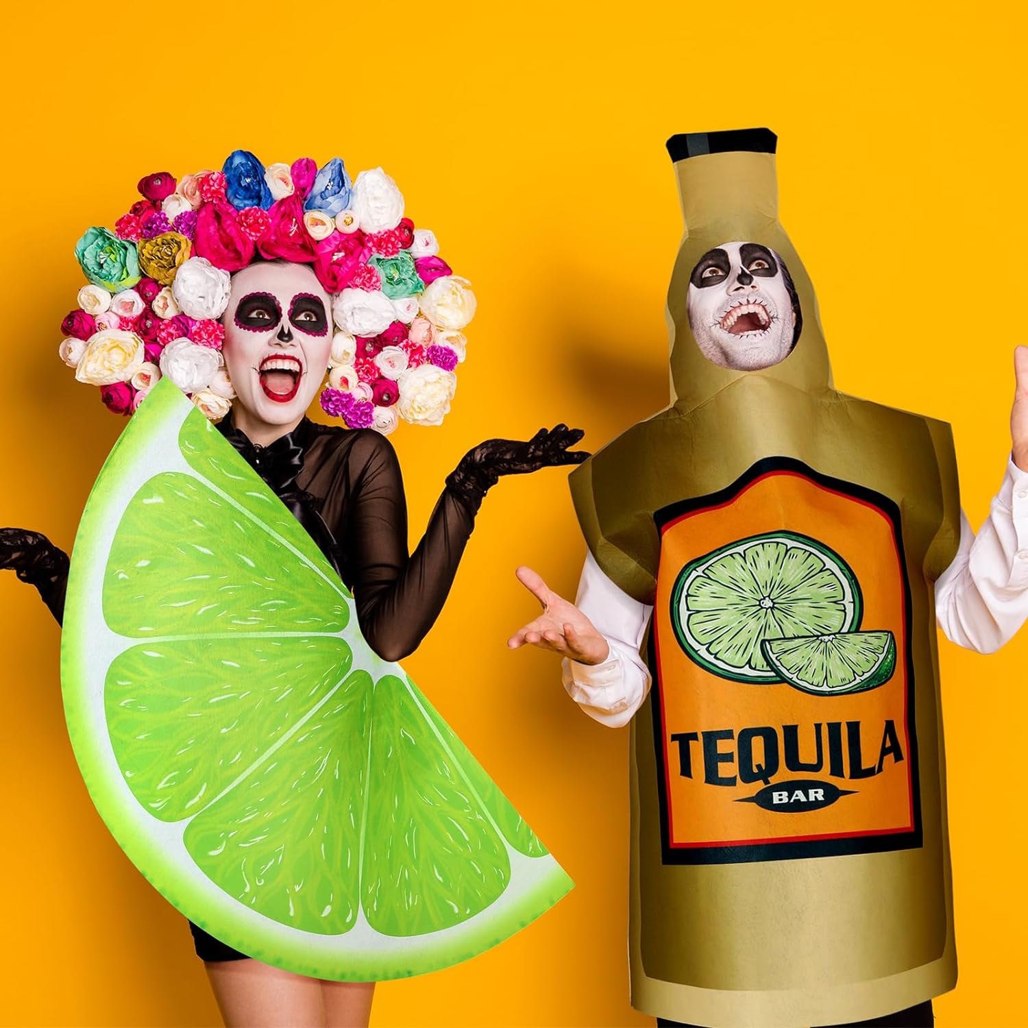 HooLing 2 Pcs Couples Halloween Costumes for Adults Tequila Bottle and Lime Slice Couples Costume Drink Suit Outfits