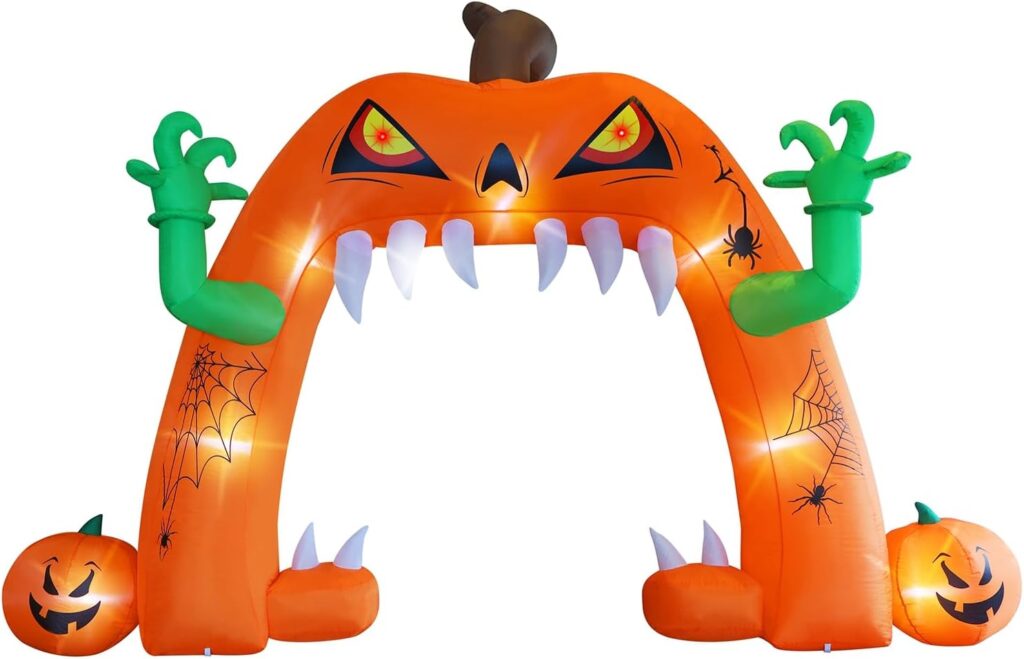 Juegoal Halloween Decorations 13 FT(L) x 10 FT(H) Inflatable Lighted Pumpkin Archway, Giant Jack-O-Lantern Lawn Arch with Build-in LED, Animated Halloween Yard Prop, Outdoor Holiday Blow up Decor