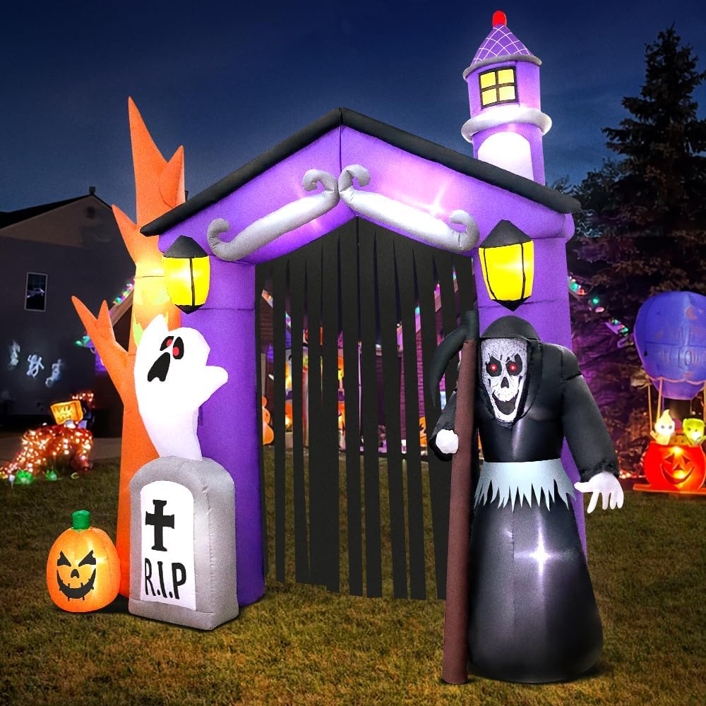 KOOY 9FT Halloween Inflatable Decoration Haunted House/Archway/Castle and Ghost Pumpkin with Led Light,Huge Holiday Blow Up Yard Decorations for Outdoor,Party,Garden,Lawn DéCor