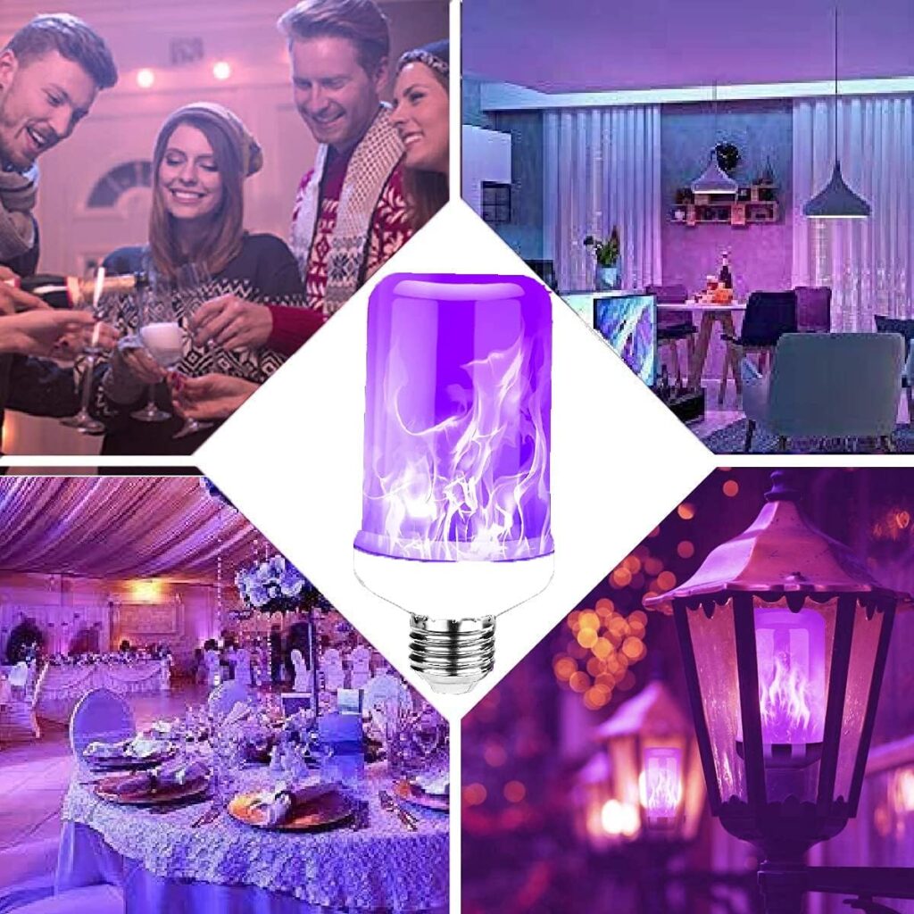 LED Flame Effect Light Bulb，Purple Fire Bulb with 4 Modes Flickering Christmas Lights Decorations E26/E27 Base Flame Bulb with Gravity Sensor for Halloween PartyOutdoor Home Decor