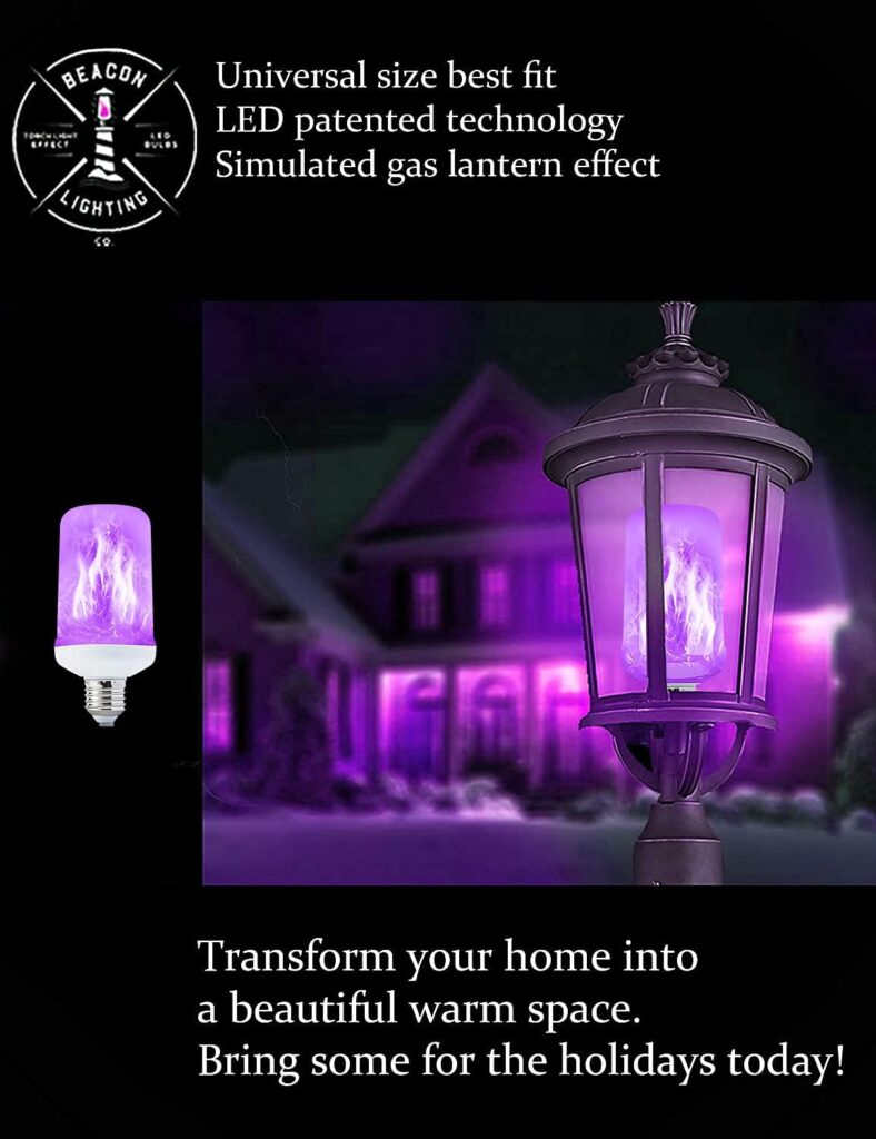 LED Flame Effect Light Bulb，Purple Fire Bulb with 4 Modes Flickering Christmas Lights Decorations E26/E27 Base Flame Bulb with Gravity Sensor for Halloween PartyOutdoor Home Decor