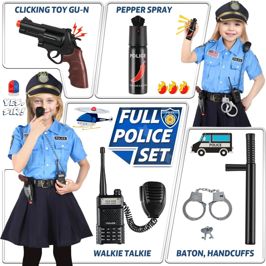 Loscola Police Officer Costume for Kids, Girls Police Costume for Kids, Halloween Costumes for Girls Kids 3-12, Cop Police Uniform for Girls, Police Outfit for Party Dress Up