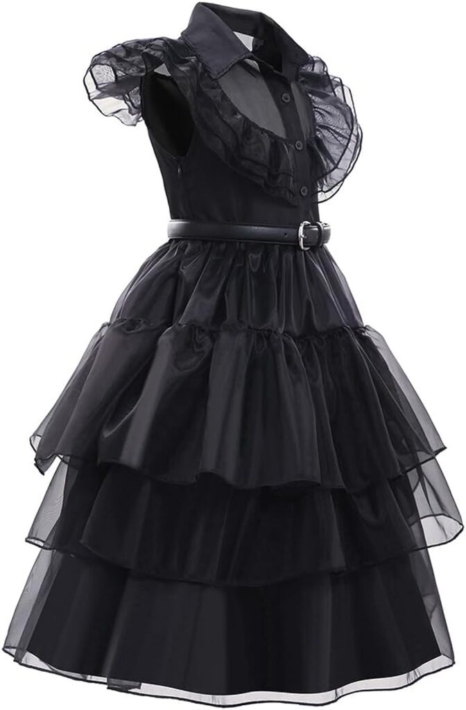 Mcgeeney Wednesday Addams Costume Girls - Wednesday Dress with Wig, Necklace, Belt  Socks - Halloween Costumes for kids