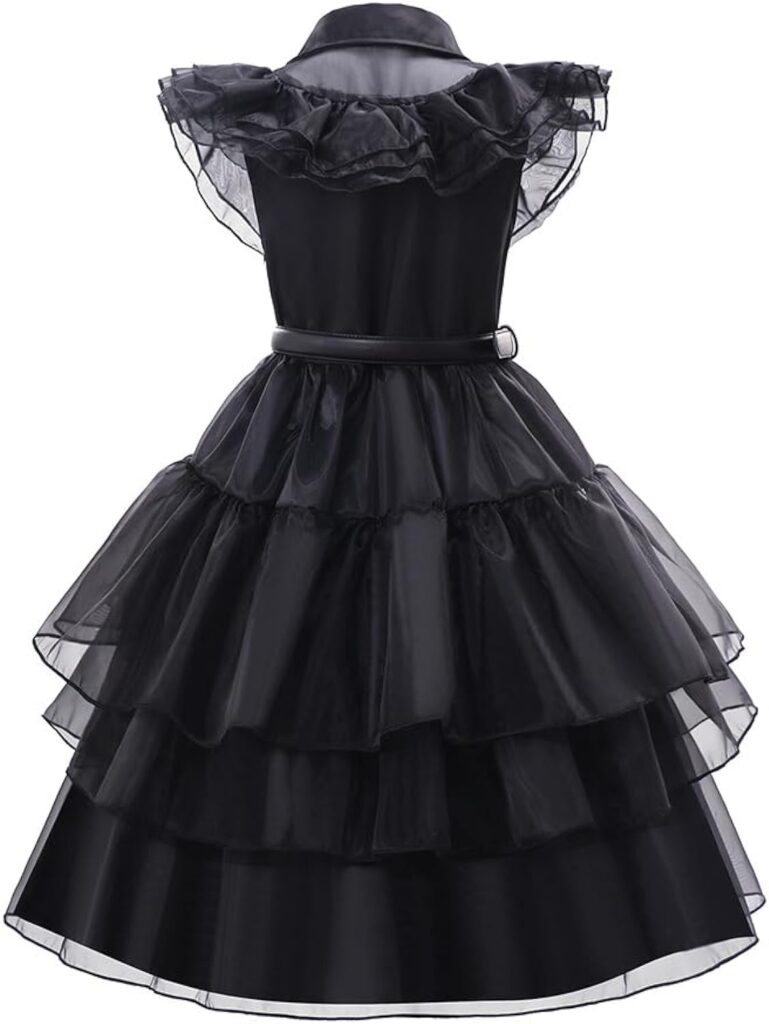 Mcgeeney Wednesday Addams Costume Girls - Wednesday Dress with Wig, Necklace, Belt  Socks - Halloween Costumes for kids