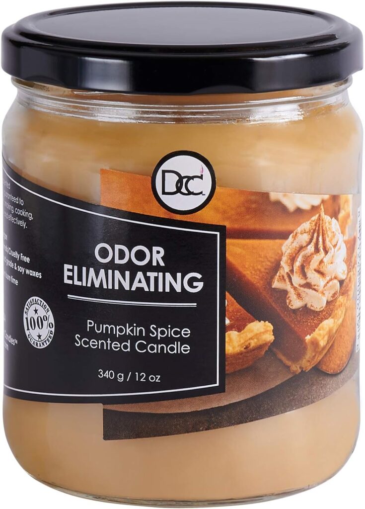 Pumpkin Spice Odor Eliminating Highly Fragranced Candle - Eliminates 95% of Pet, Smoke, Food, and Other Smells Quickly - Up to 80 Hour Burn time - 12 Ounce Premium Soy Blend