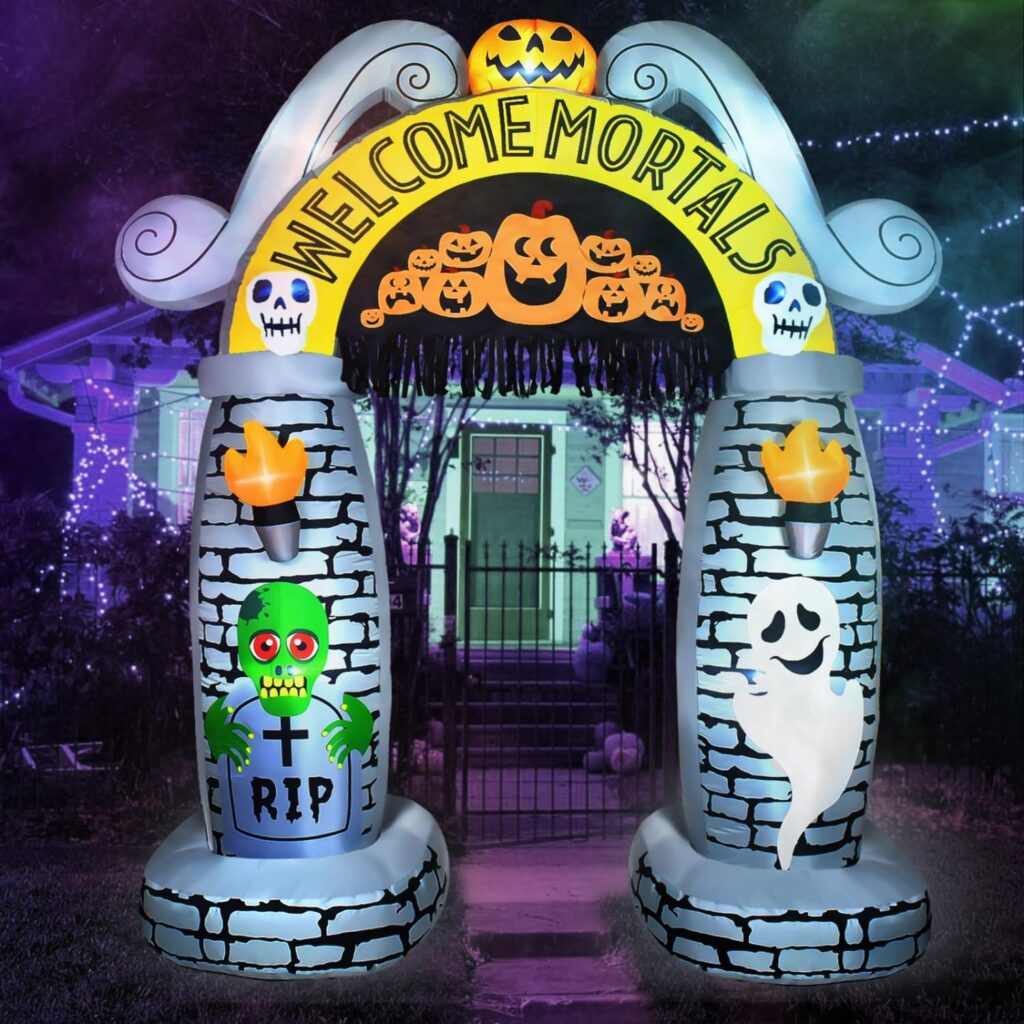 Rocinha 10 ft Giant Halloween Inflatables Tombstone Archway, Huge Halloween Blow Up Yard Decoration with Build-in LEDs, Lighted Halloween Decorations Outdoor Lawn Decorations