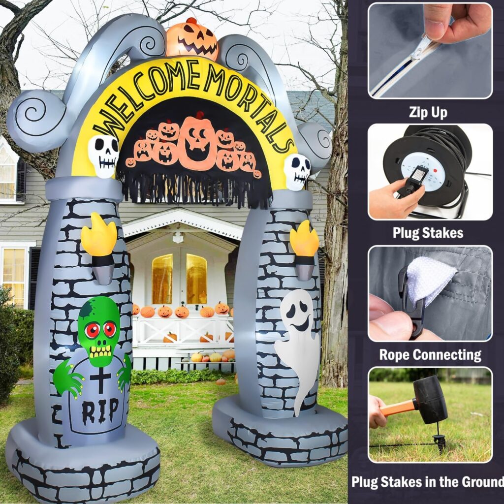 Rocinha 10 ft Giant Halloween Inflatables Tombstone Archway, Huge Halloween Blow Up Yard Decoration with Build-in LEDs, Lighted Halloween Decorations Outdoor Lawn Decorations