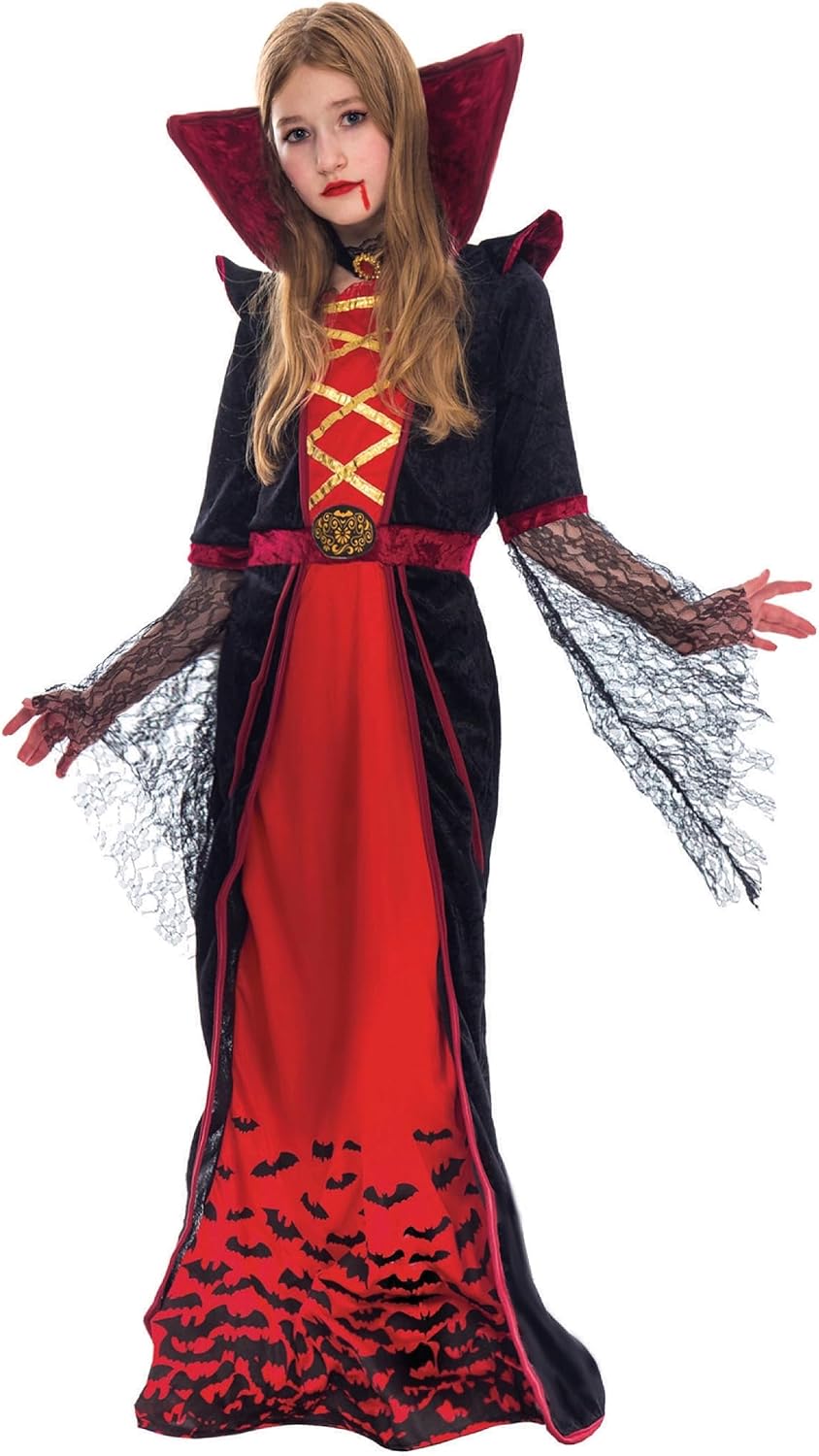 Royal Vampire Costume for Girls Deluxe Set Halloween Gothic Victorian Vampiress Queen Dress Up Party