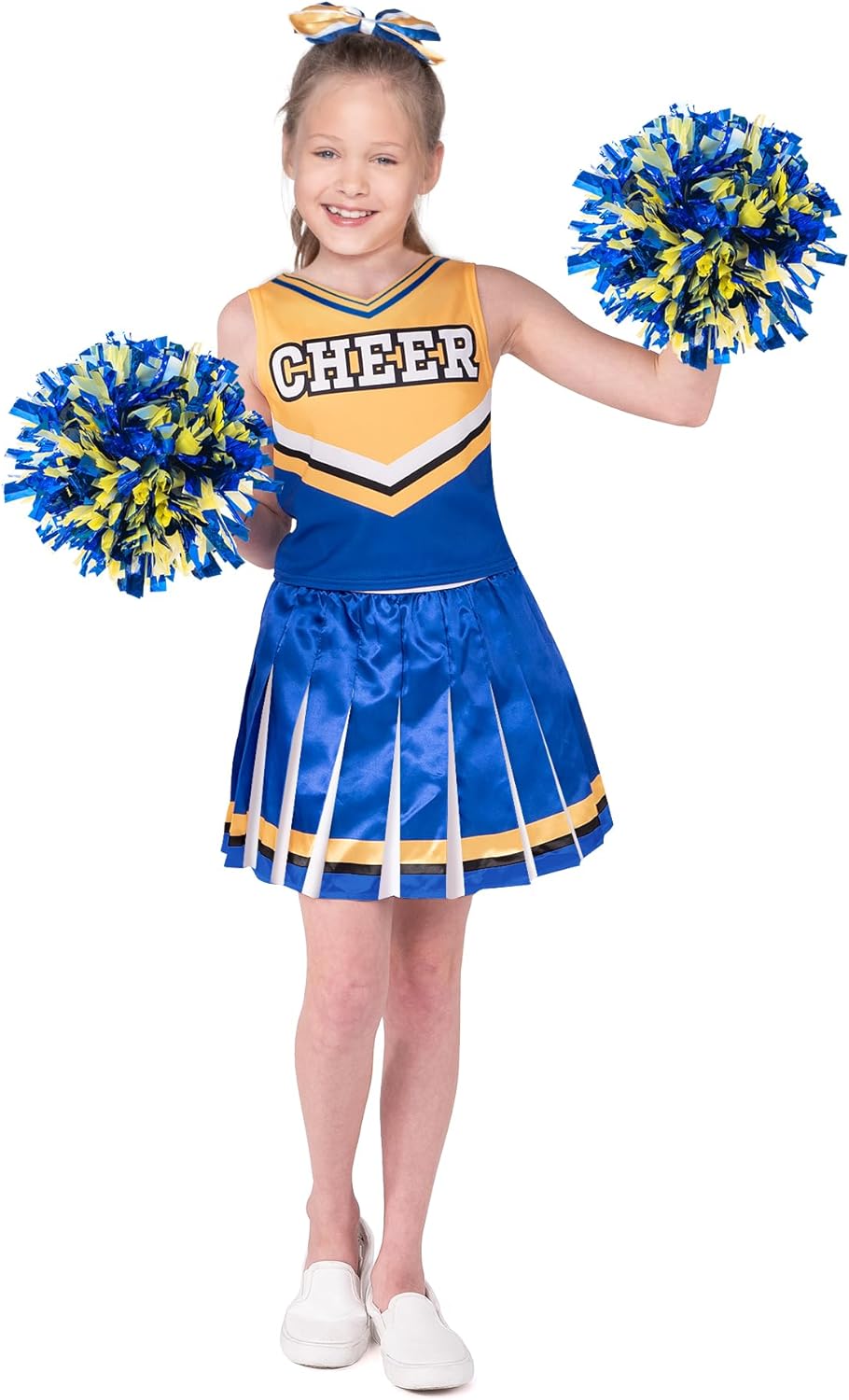 Spooktacular Creations Girl Blue Cheerleader Costume, Halloween Cute Cheer Uniform Outfit with Accessories for Halloween High School Cheerleader Dress Up Costume-XL