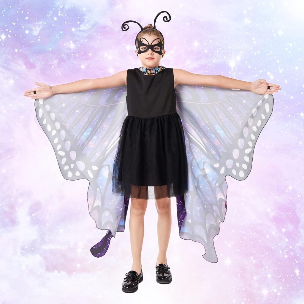 Tibeha Butterfly Costume for Women Girls - Halloween Cape Kid Adult Wings with Mask and Antenna Headband