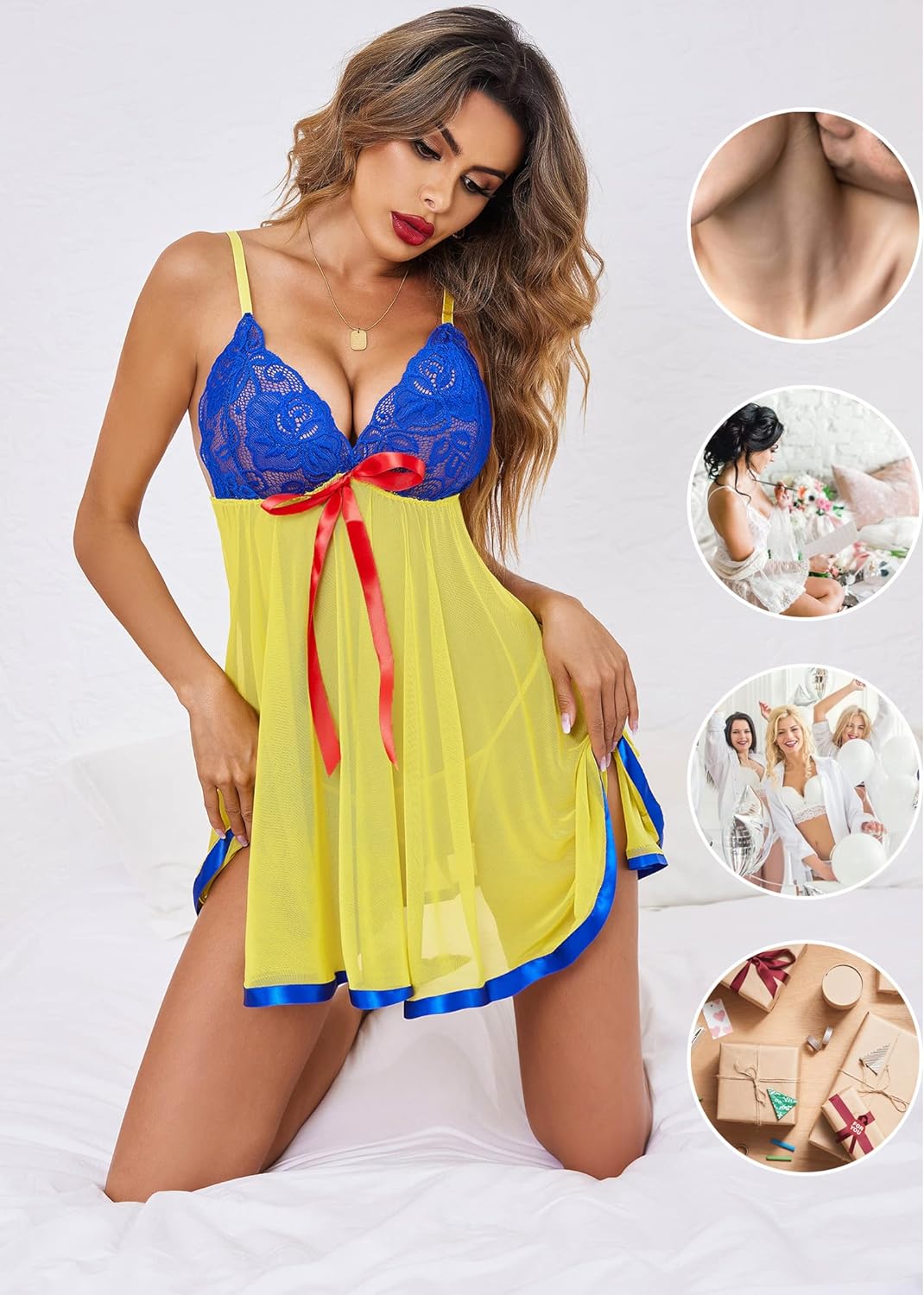 Womens Lingerie Lace Babydoll Strap Chemise Mesh Sleepwear Outfits